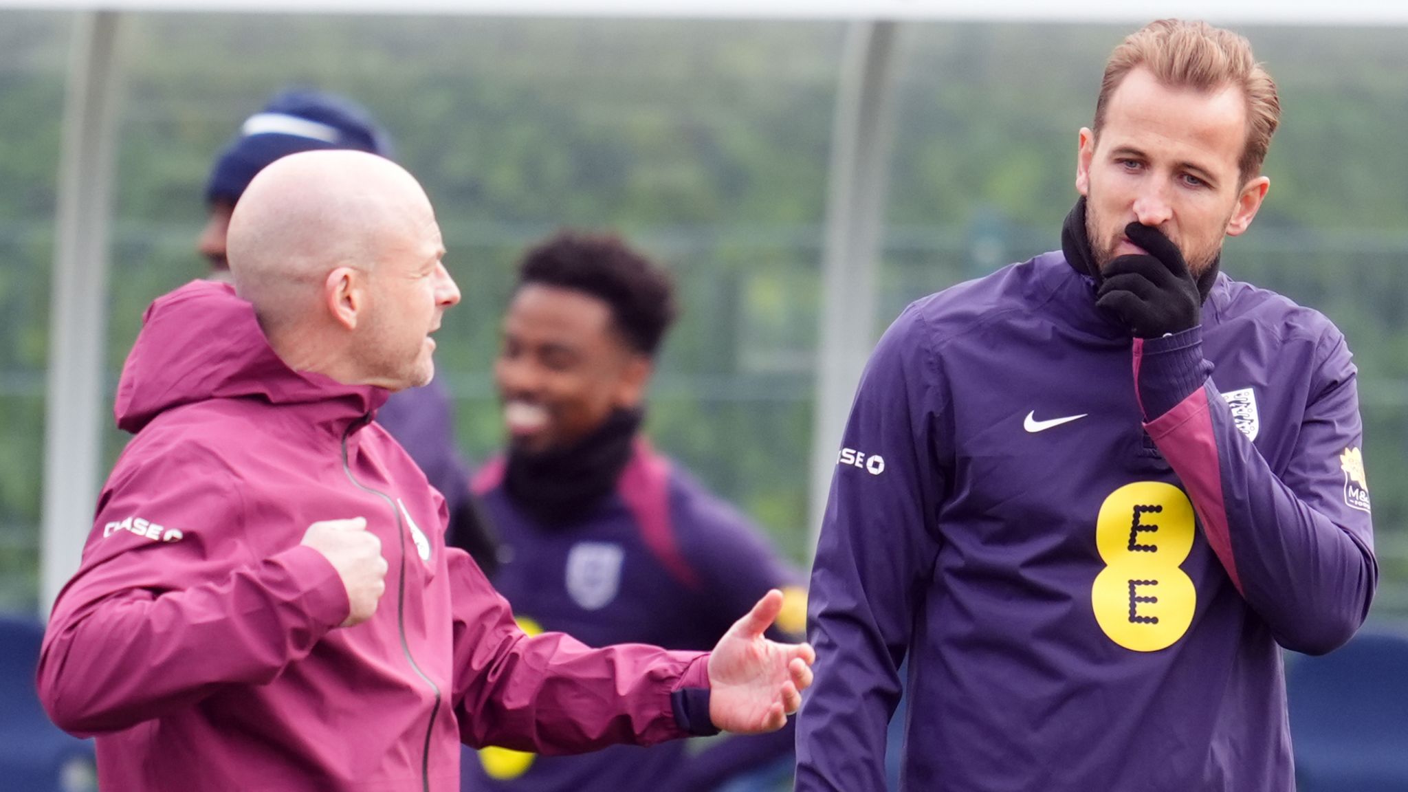 England interim manager Lee Carsley with Harry Kane during a training session