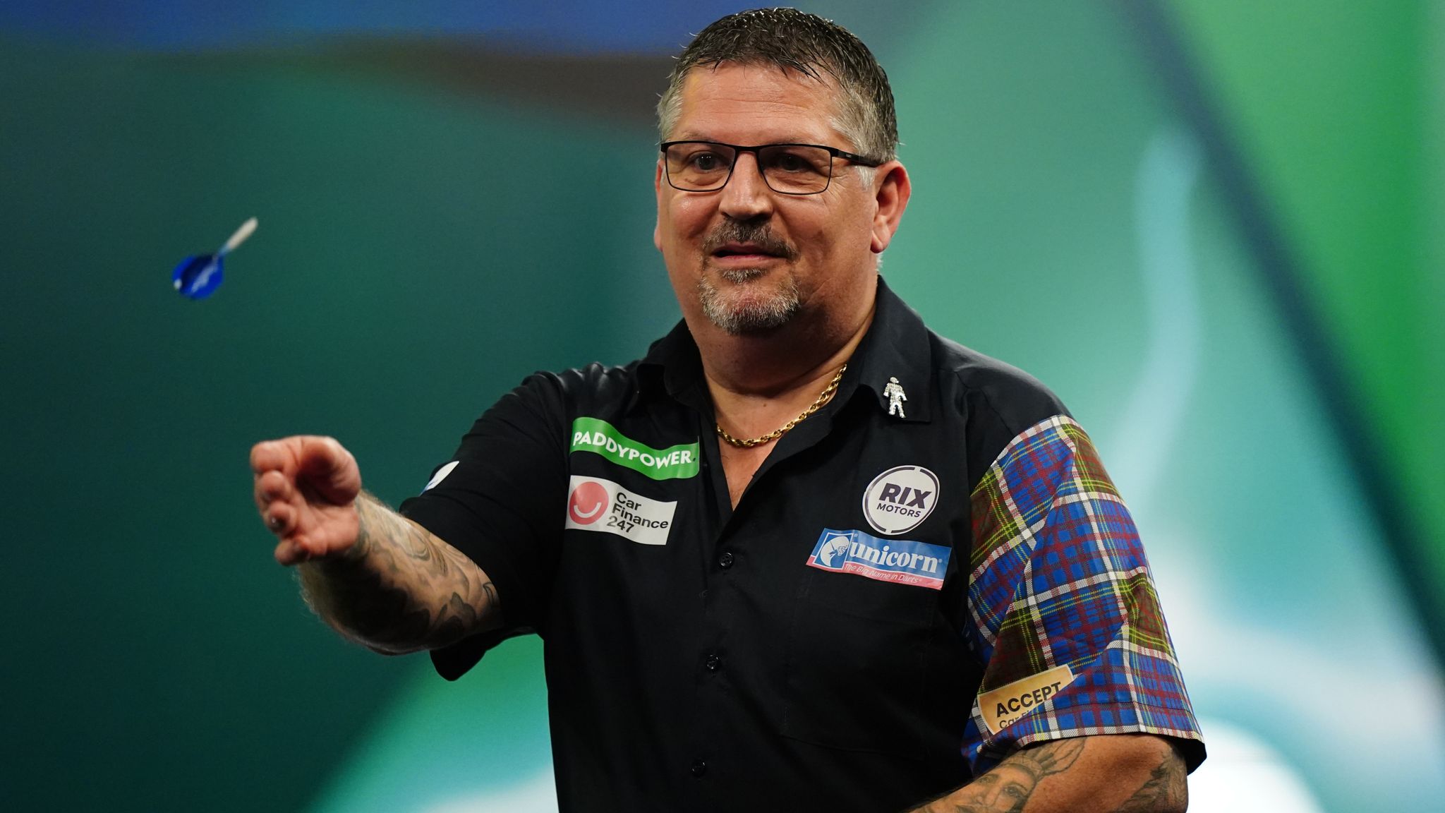 Gary Anderson celebrates victory over Simon Whitlock (not pictured) on day two of the Paddy Power World Darts Championship at Alexandra Palace, London. Picture date: Saturday December 16, 2023.