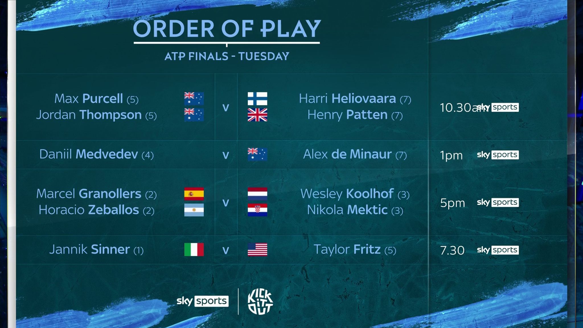 Order of Play for Tuesday