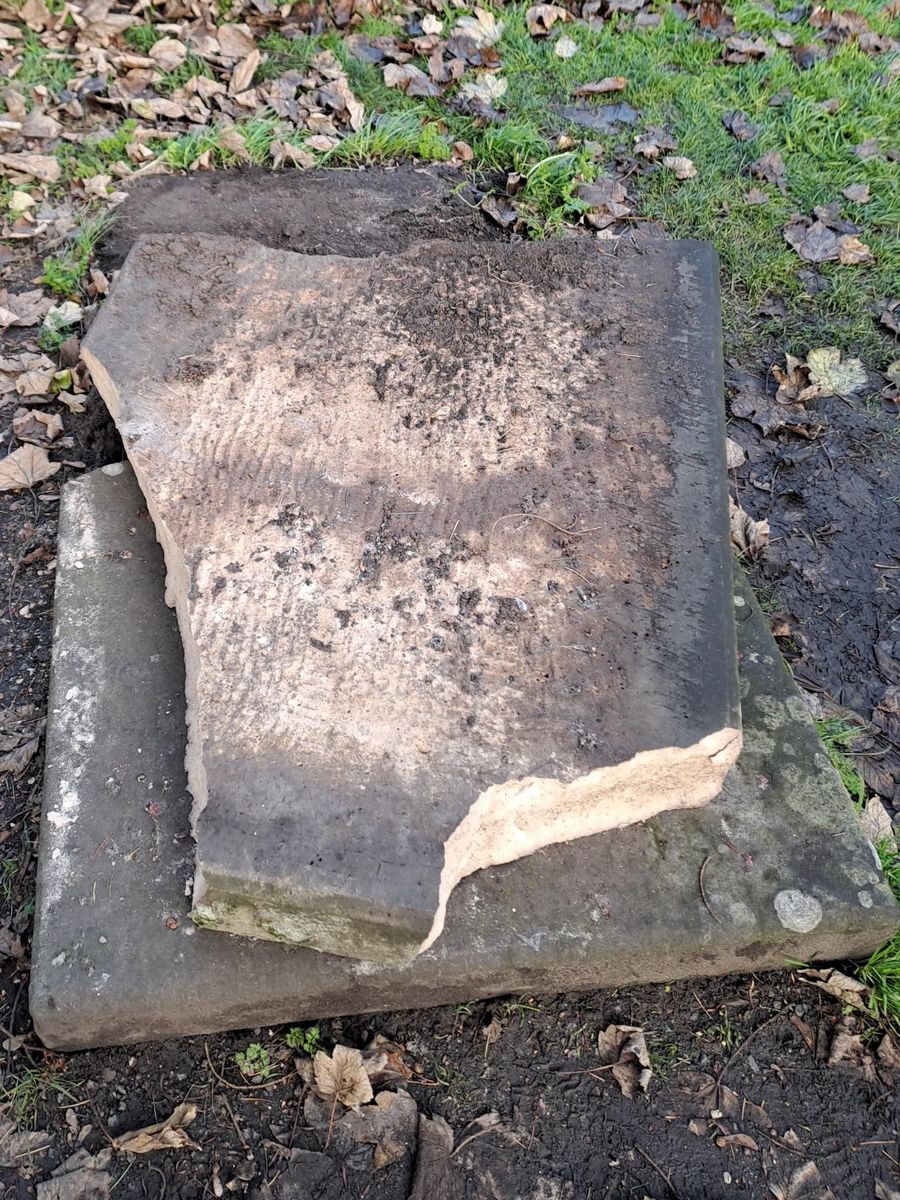 The vandalised prop gravestone. Pic: PA