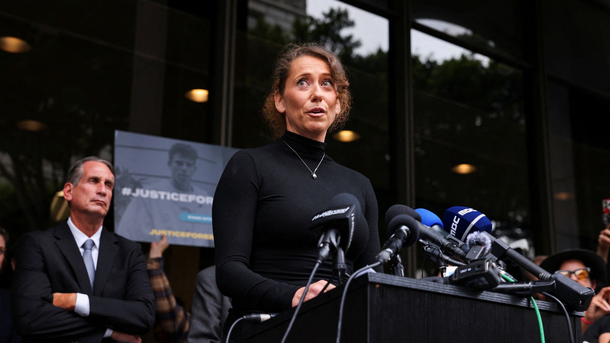 Anamaria Baralt, niece of Jose Menendez, speaks as family members of Erik and Lyle Menendez, the Beverly Hills brothers convicted of killing their parents, hold a press conference at the Clara Shortridge Foltz Criminal Justice Center in Los Angeles, California, U.S., October 16, 2024. REUTERS/Mike Blake