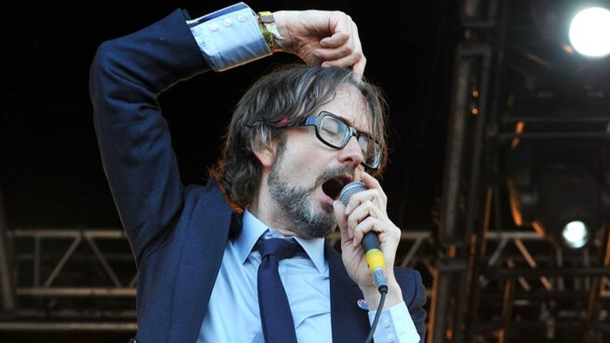 British band Pulp perform on the Arena Stage as 'surprise guests' at Glastonbury Festival in Glastonbury, England on Saturday June 25, 2011. (AP Photo/Mark Allan) 