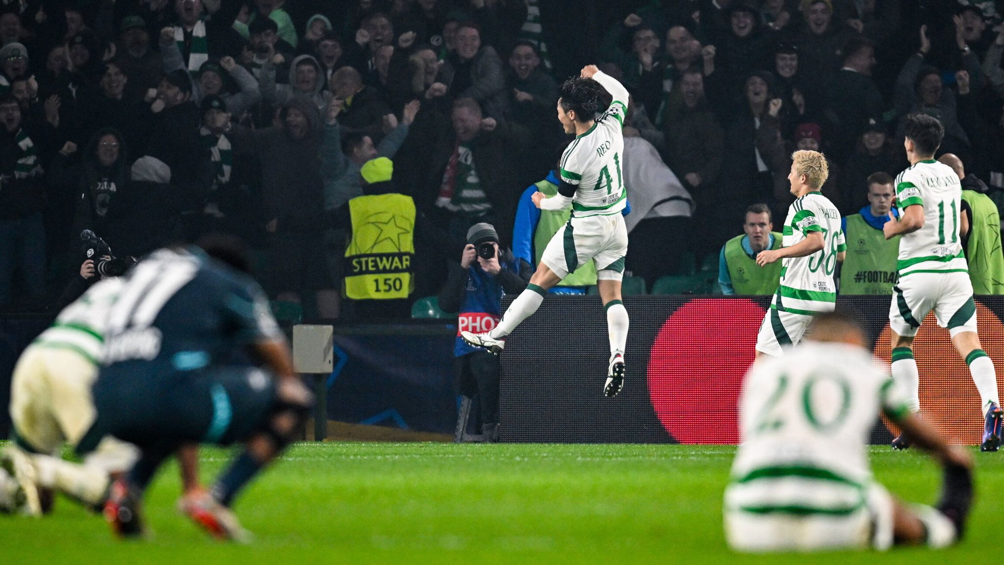 Celtic's Reo Hatate celebrates scoring to make it 3-1 