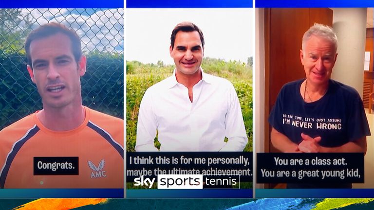 Roger Federer, Andy Murray and John McEnroe congratulate Jannik Sinner