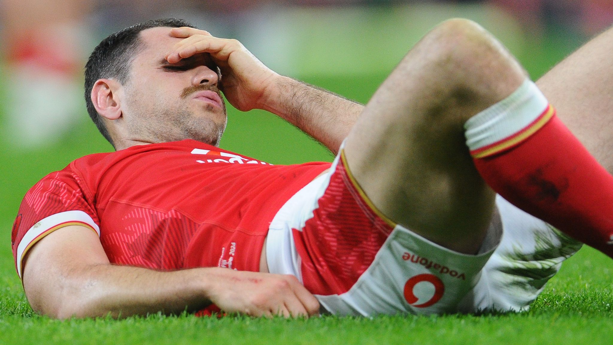 Wales' Tomos Williams goes down injured during the Autumn Nations Series match against Fiji (Getty Images) 