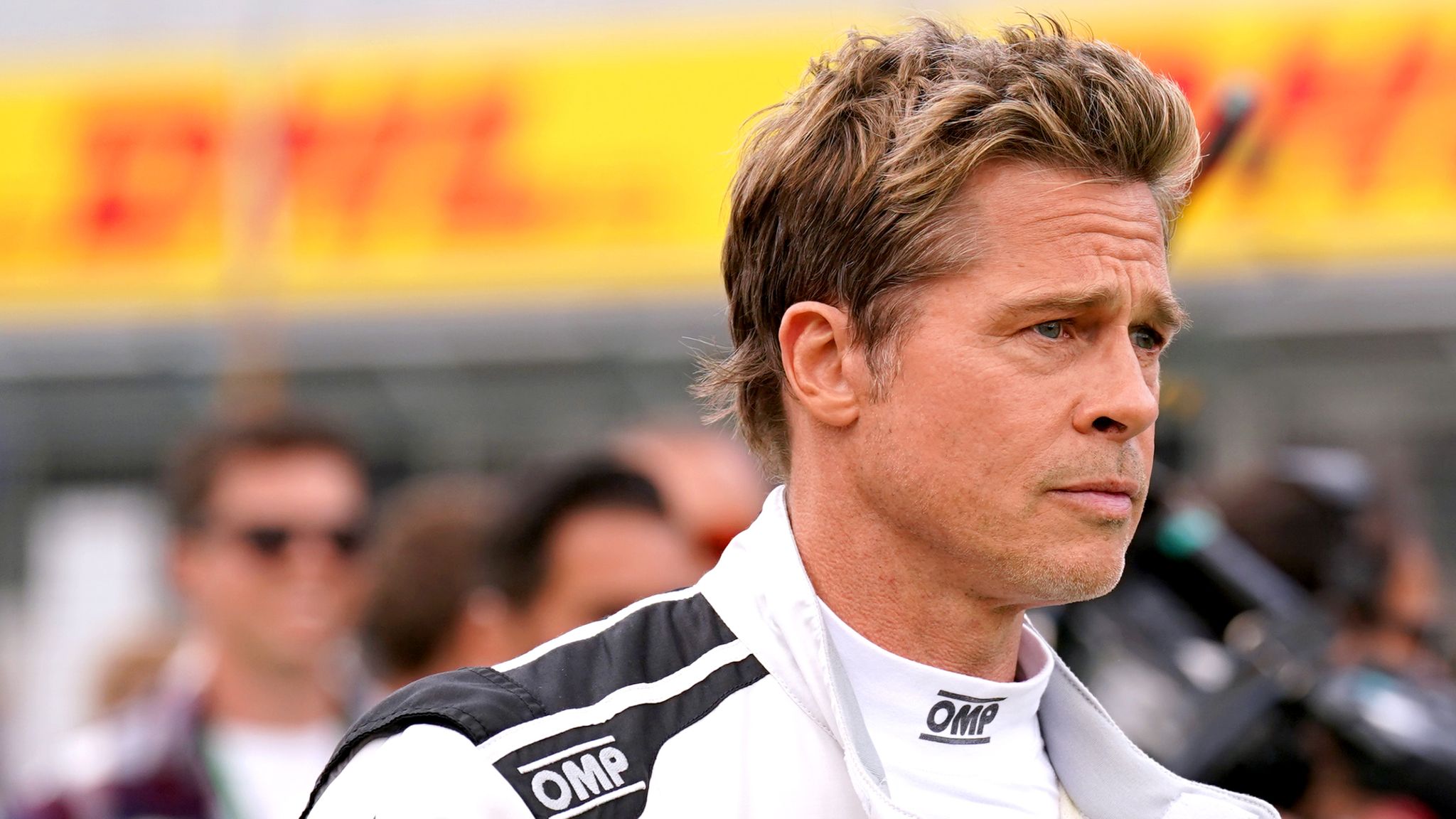 Brad Pitt filming for a formula one movie during the British Grand Prix 2023 at Silverstone, Towcester. Picture date: Sunday July 9, 2023.