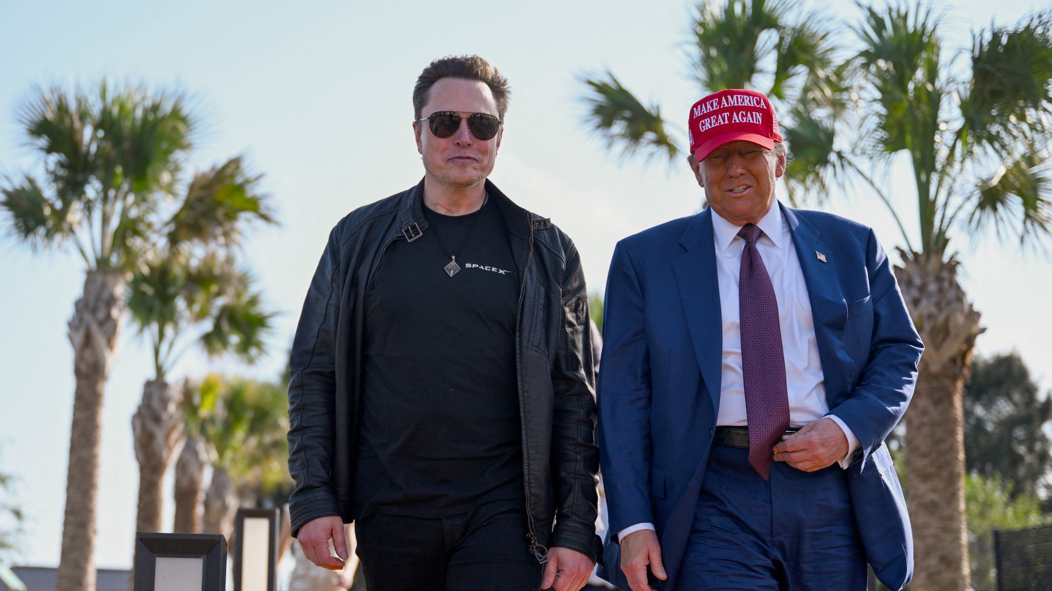 Donald Trump and Elon Musk arrive ahead of the launch. Pic: Reuters