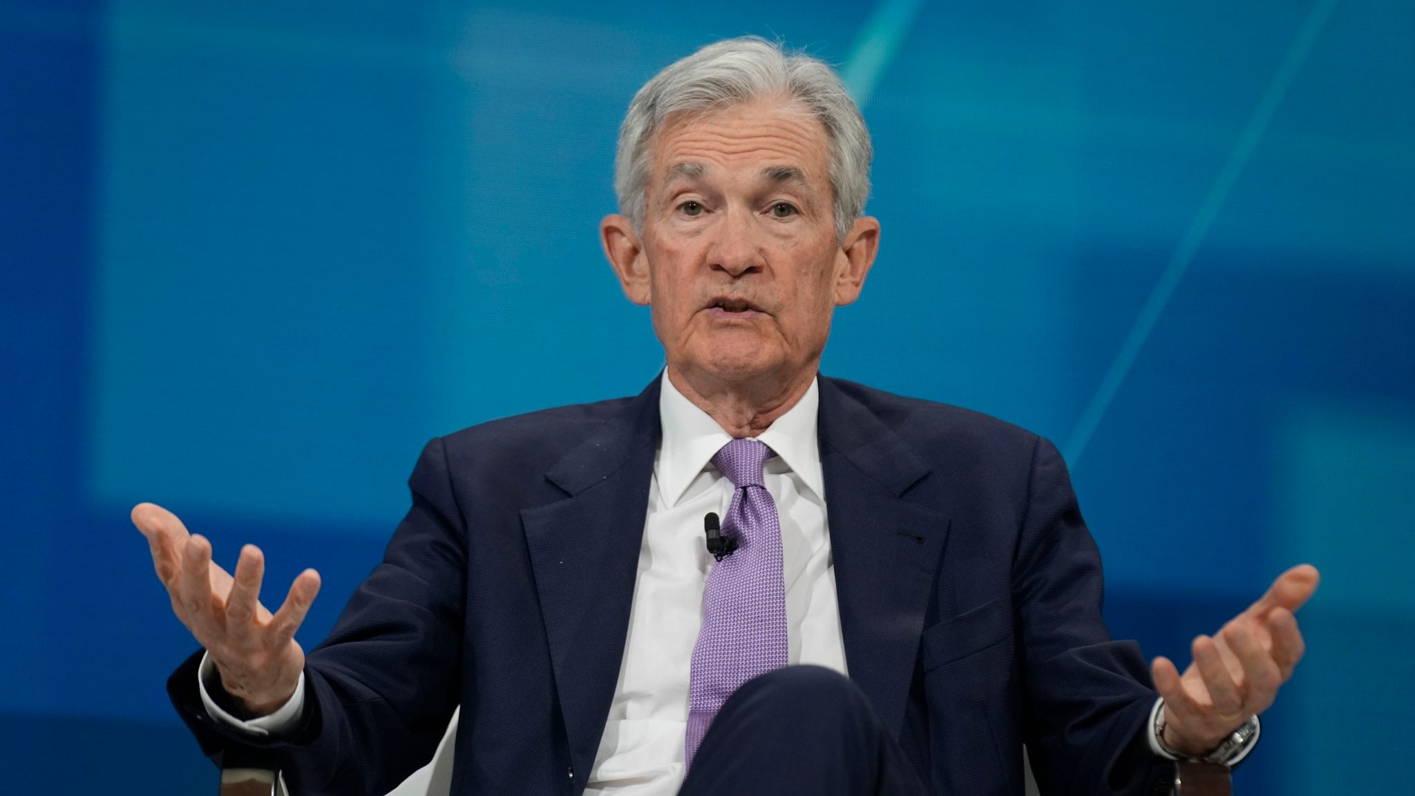 Federal Reserve chair Jerome Powell speaks at the DealBook Summit in New York, Wednesday, Dec. 4, 2024. (AP Photo/Seth Wenig)