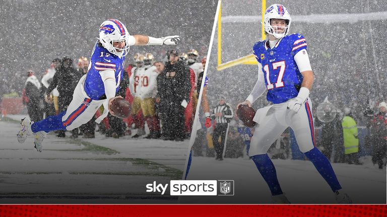 We take a look at Josh Allen&#39;s best bits against the San Francisco 49ers as he completed touchdowns passing, rushing and receiving, becoming the first quarterback and seventh player in the Super Bowl period. 