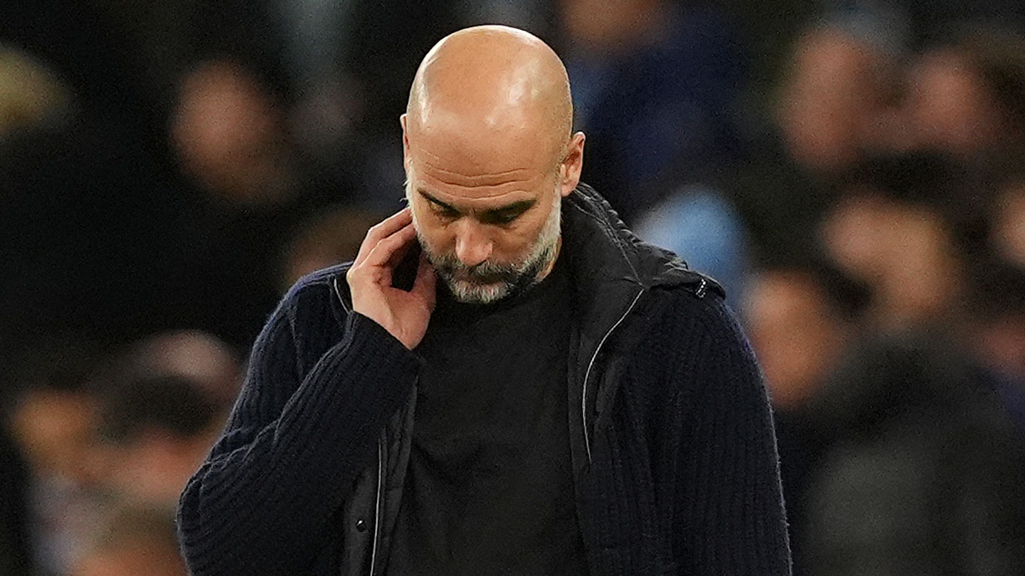 Pep Guardiola shows his dejection against Man Utd