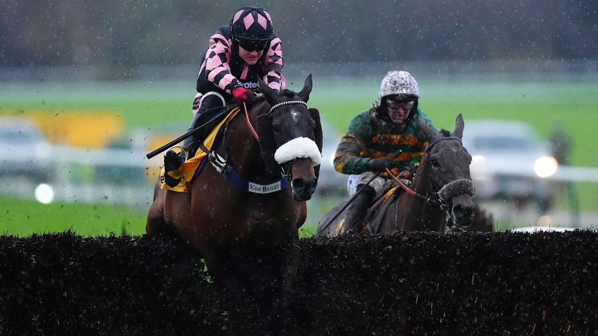 Trelawne, ridden by jockey Tom Bellamy, on the way to winning the Betfair Exchange Graduation Chase at Haydock