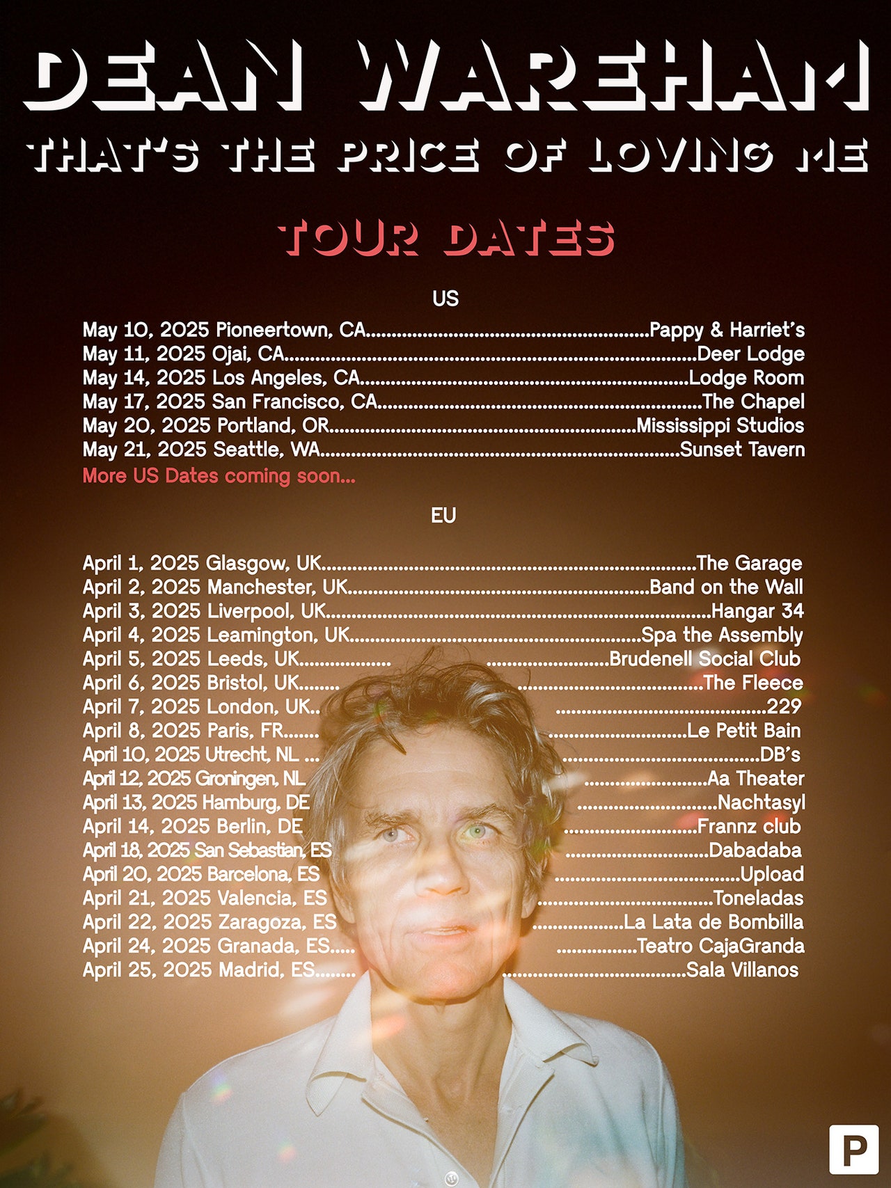 Dean Wareham tour poster