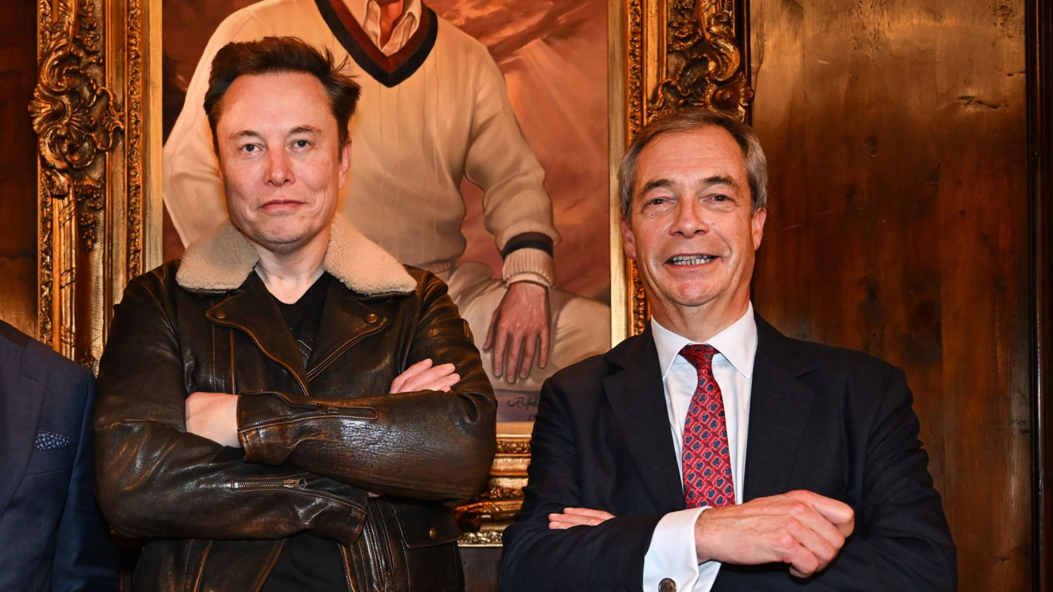 Nigel Farage and Reform UK treasurer Nick Candy with Elon Musk. Pic: PA