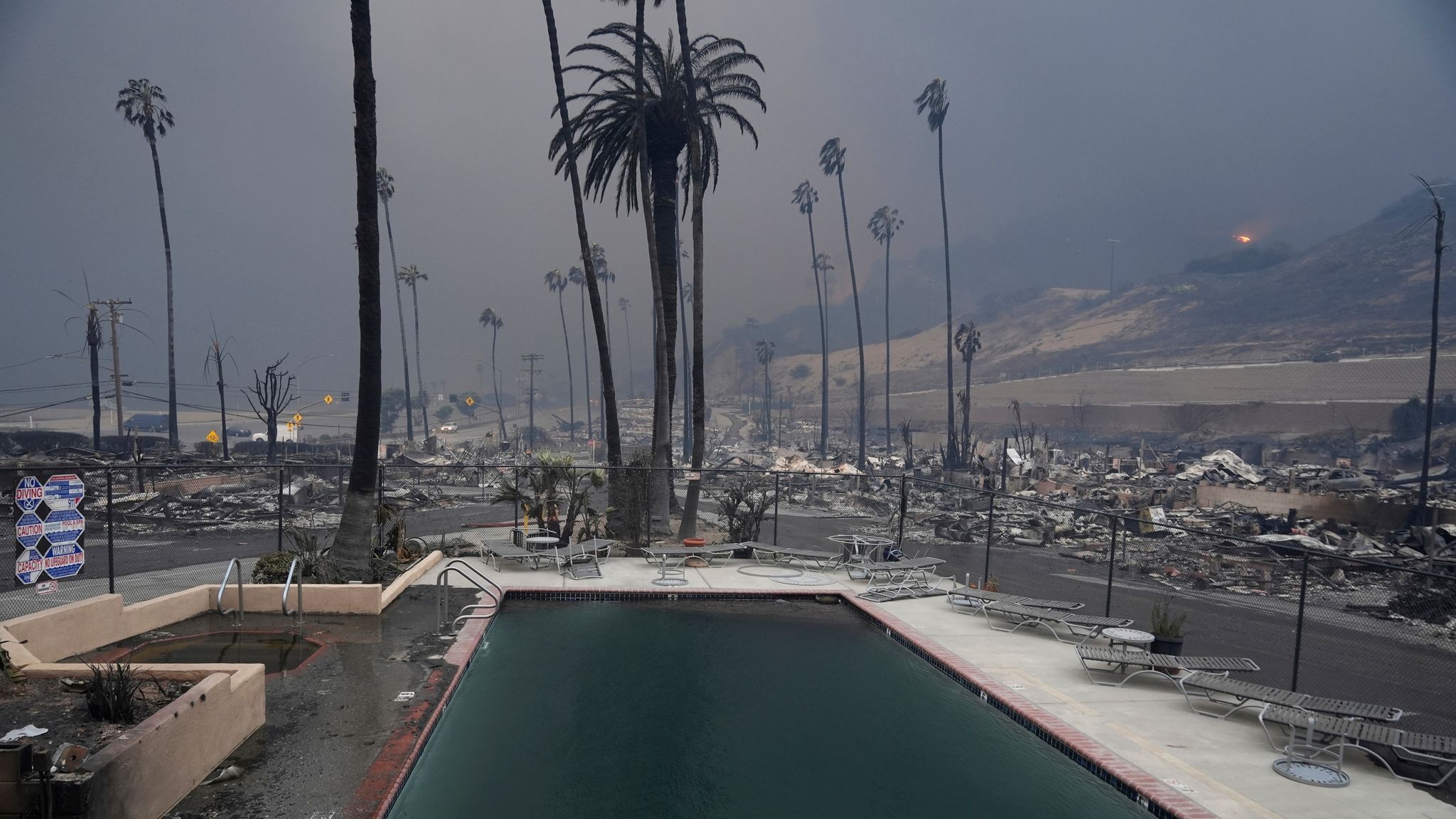 A wildfire-ravaged property in the Pacific Palisades neighbourhood of Los Angeles. Pic: AP