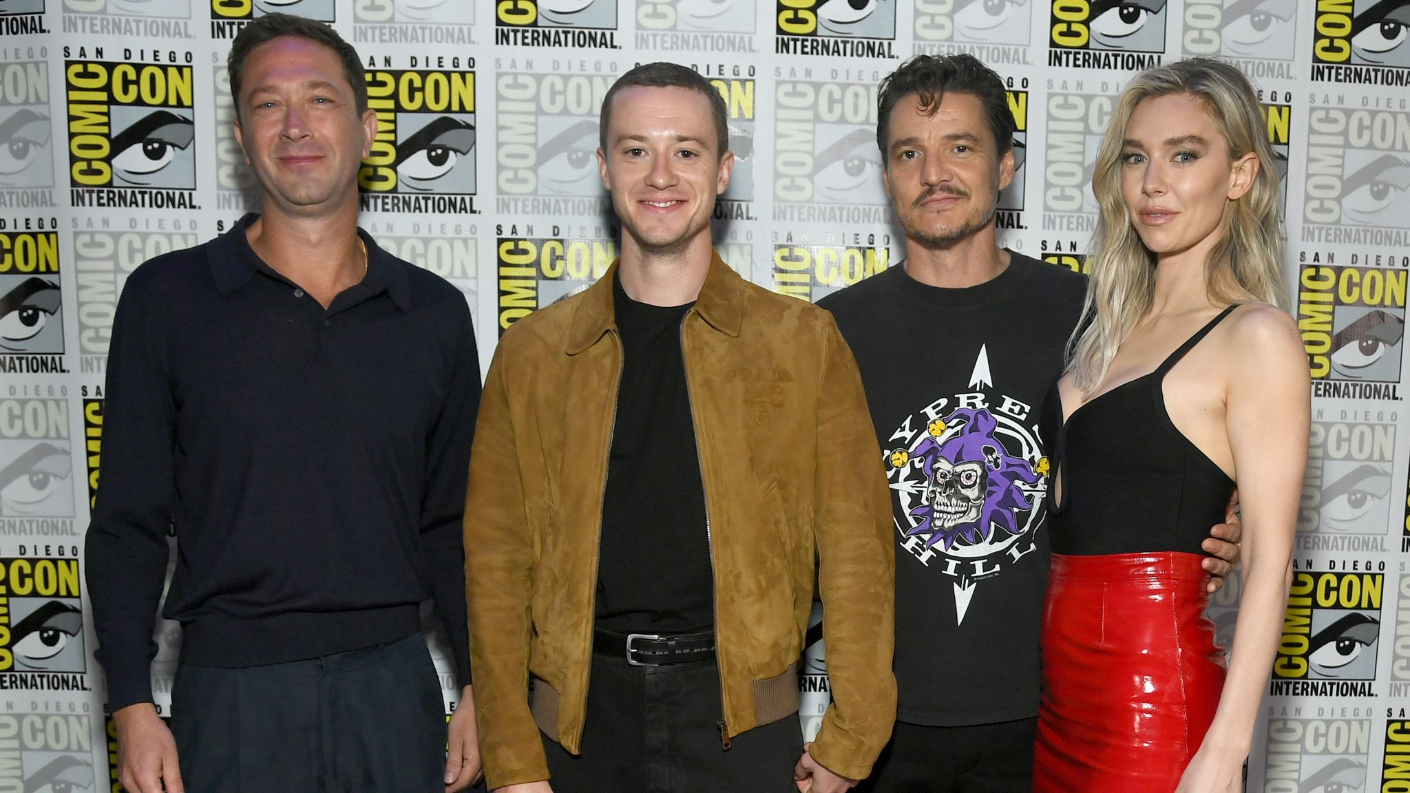 SAN DIEGO, CALIFORNIA - JULY 27: (L-R) Ebon Moss-Bachrach, Joseph Quinn, Pedro Pascal and Vanessa Kirby attend the Marvel Studios Panel in Hall H at SDCC in San Diego, California on July 27, 2024. (Photo by Alberto E. Rodriguez/Getty Images for Disney)