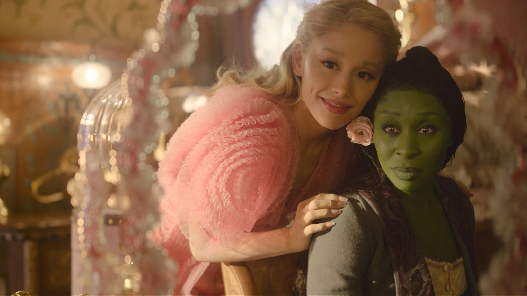 Ariana Grande (left) as Glinda and Cynthia Erivo as Elphaba in the film. Pic: PA