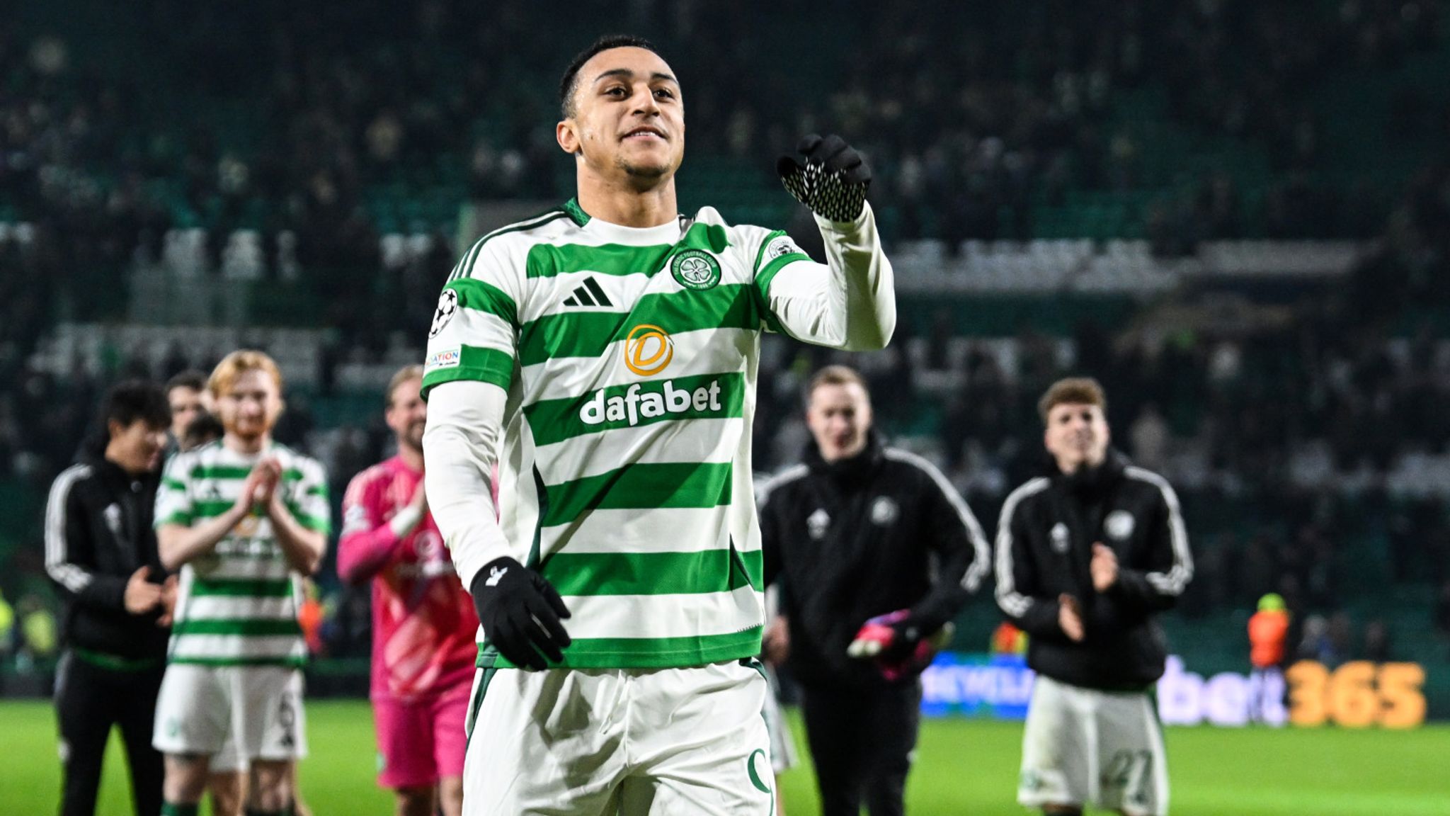 GLASGOW, SCOTLAND - JANUARY 22: Celtic's Adam Idah at full time during a UEFA Champions League 2024/25 League Phase MD7 match between Celtic and BSC Young Boys at Celtic Park, on January 22, 2025, in Glasgow, Scotland. (Photo by Rob Casey / SNS Group)