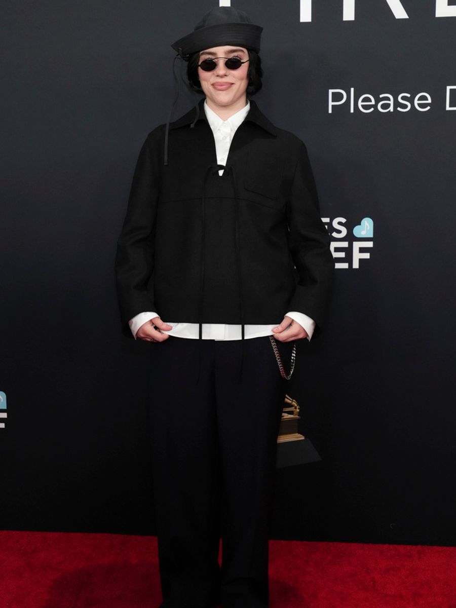 Billie Eilish in black and white - a popular choice for the evening. Pic: AP