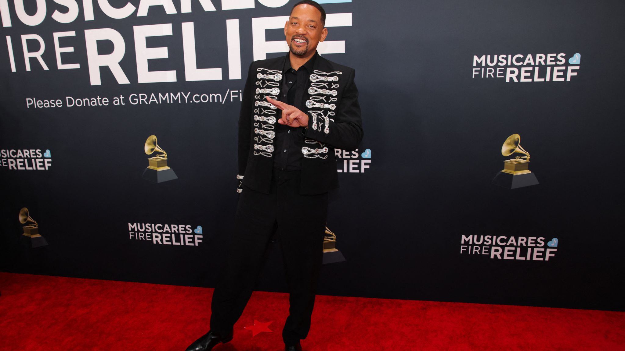 He'll be Getting' Jiggy Wit It on the stage a little later, Will Smith in military inspired garb. Pic: Reuters